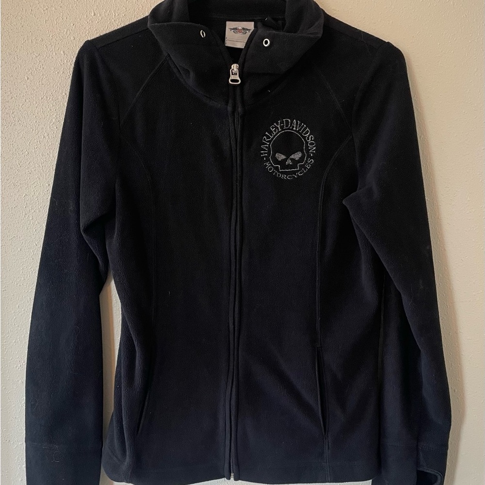 Harley Davidson Women's Medium Black Fleece Jacket with Skull Logo